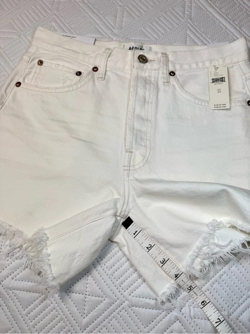 AGOLDE Parker Long Loose Fit Vintage Shorts Size 25 In Panna Cotta